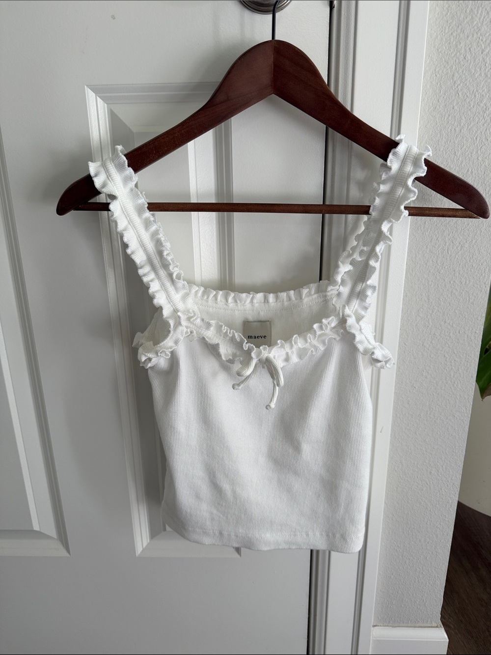 Maeve White Ruffle-Trim Tie-Front Cami Top